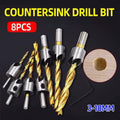 Countersink Drill Bit Set, 8 Piece 3 to 10 mm 5 Flute Woodworking Reamer