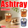 Covered Stainless Steel Ashtray with Anti-Ash Funnel and Glass Body - Amber - view 2