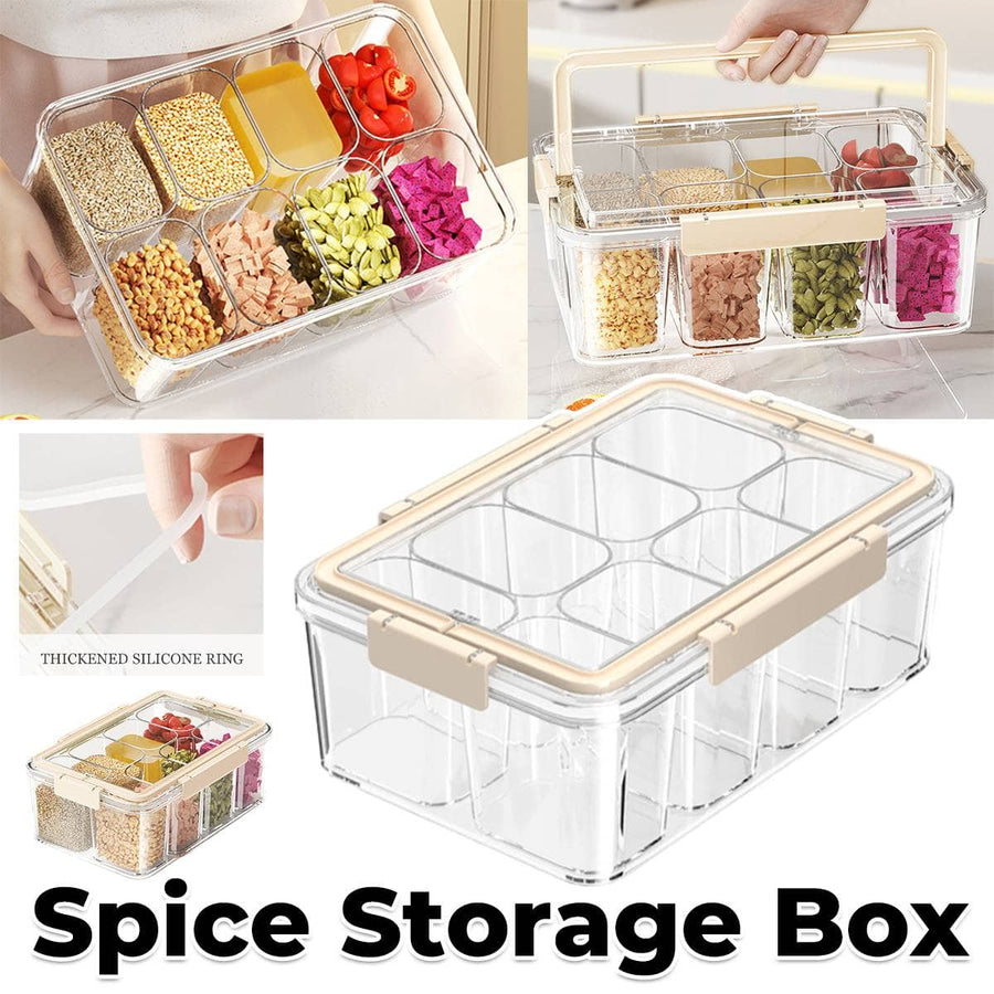Cream Sealed Spice Storage Box with Handle and Divided Compartments