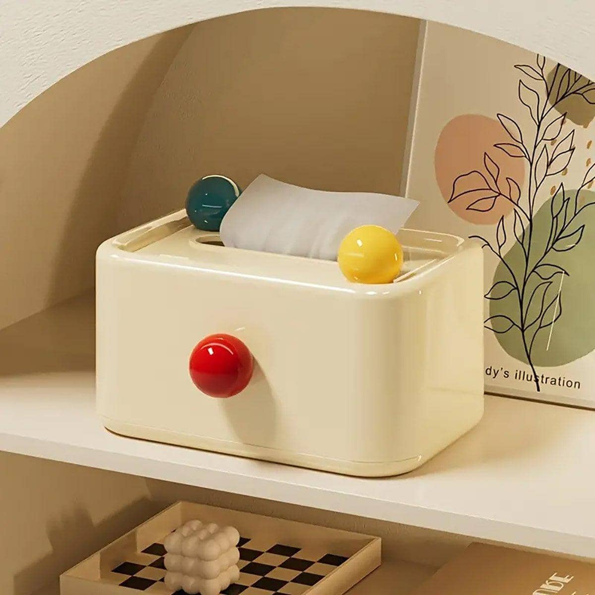 Cream Tissue Box with Lid, Dustproof Paper Organiser for Living Room Table - view 5
