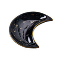 Crescent Moon Ceramic Jewellery Dish and Decorative Plate - Black with Gold Stars and Gold Rim