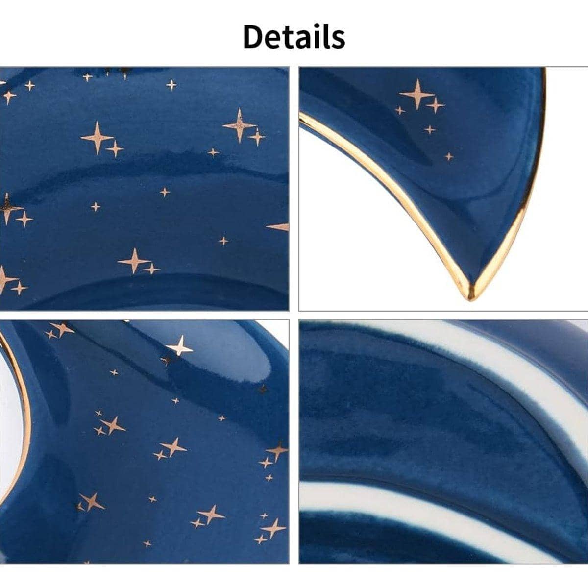 Crescent Moon Ceramic Jewellery Dish and Decorative Plate - Black with Gold Stars and Speckles - view 5