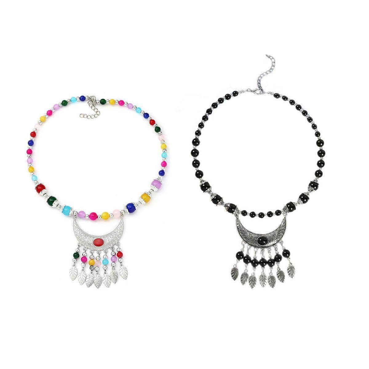 Crescent Moon Pendant Beaded Necklace - Multicolour - view 3