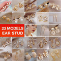 Crescent Moon Stud Earrings for Women - Gold-Tone with Dangling Stars - view 2