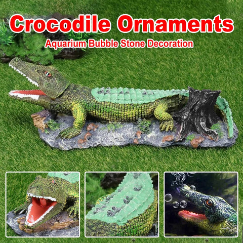 Crocodile Aquarium Ornament with Bubble Stone, 24.5cm