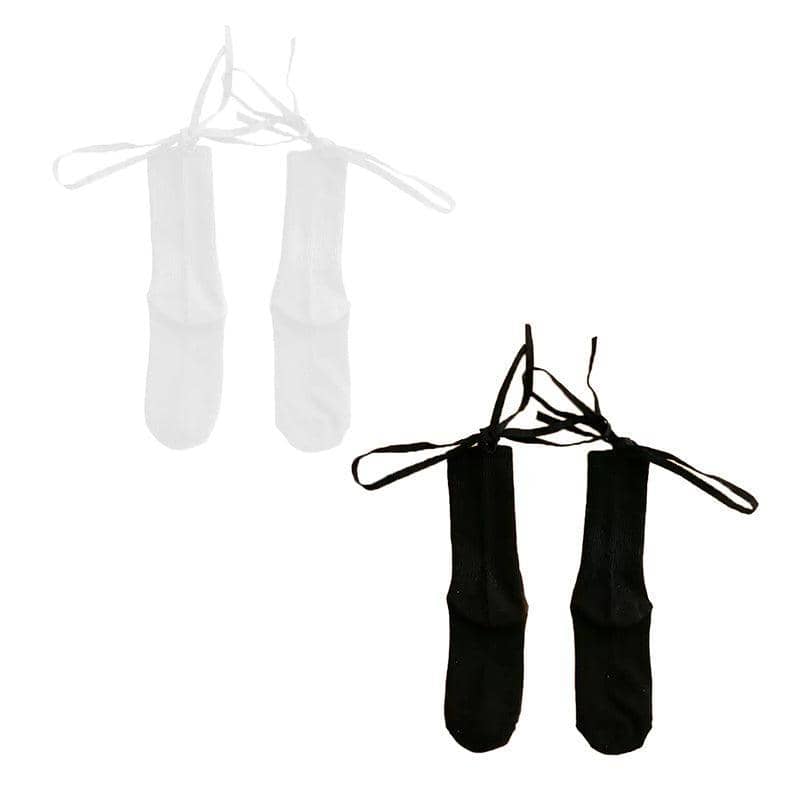 Cross-Tie Lolita Socks for Women, Mid-Calf Cotton - White and Black, 2 Pairs