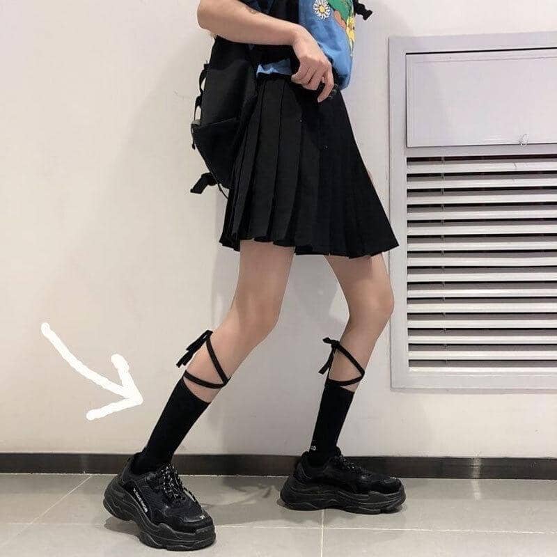 Cross-Tie Lolita Socks for Women, Mid-Calf Cotton - White and Black, 2 Pairs - view 3