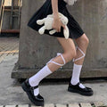 Cross-Tie Lolita Socks for Women, Mid-Calf Cotton - White and Black, 2 Pairs - view 4