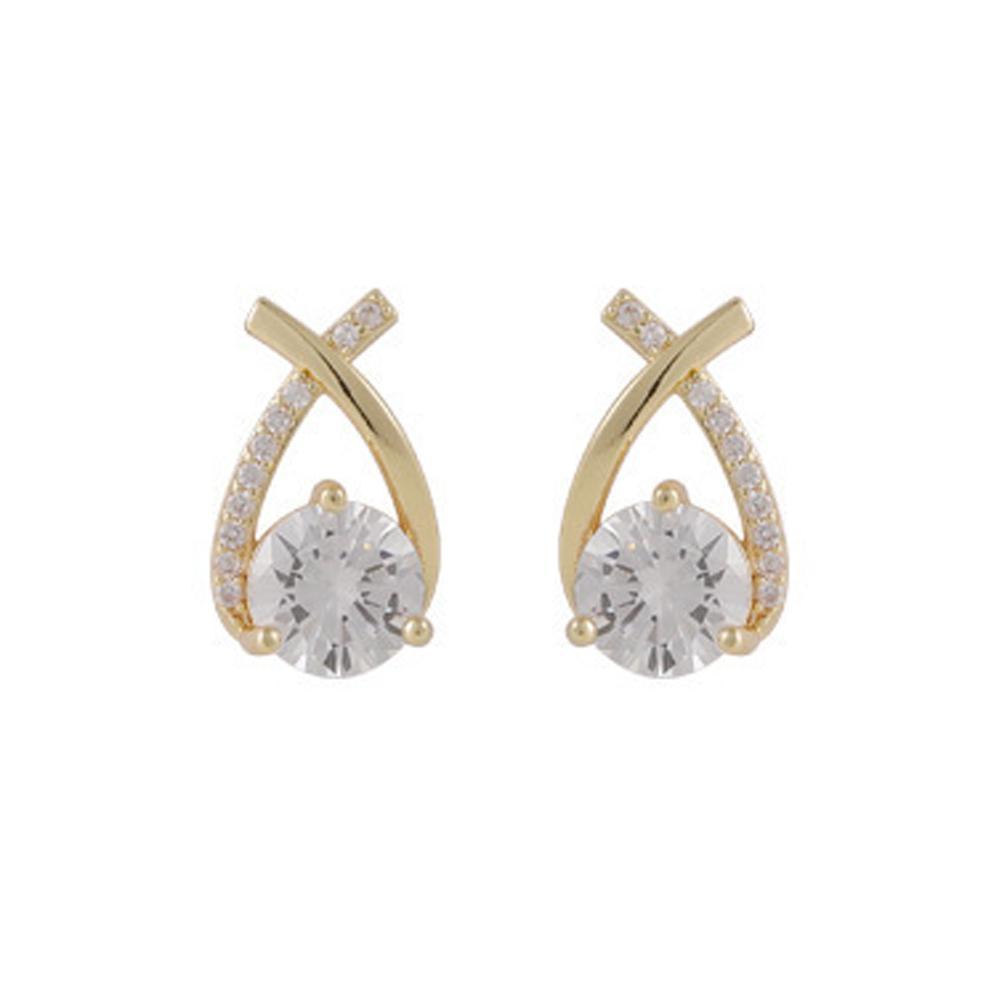 Crossed Zircon Stud Earrings for Women - Gold