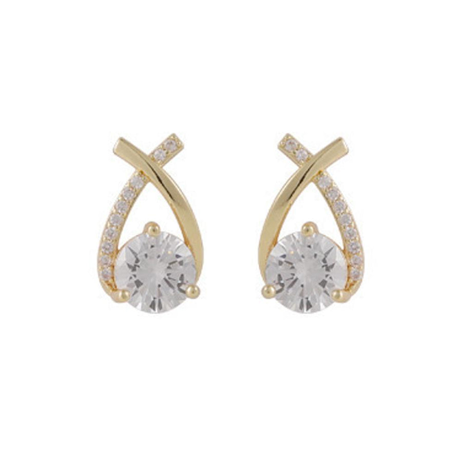 Crossed Zircon Stud Earrings for Women - Gold