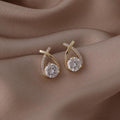 Crossed Zircon Stud Earrings for Women - Gold - view 4