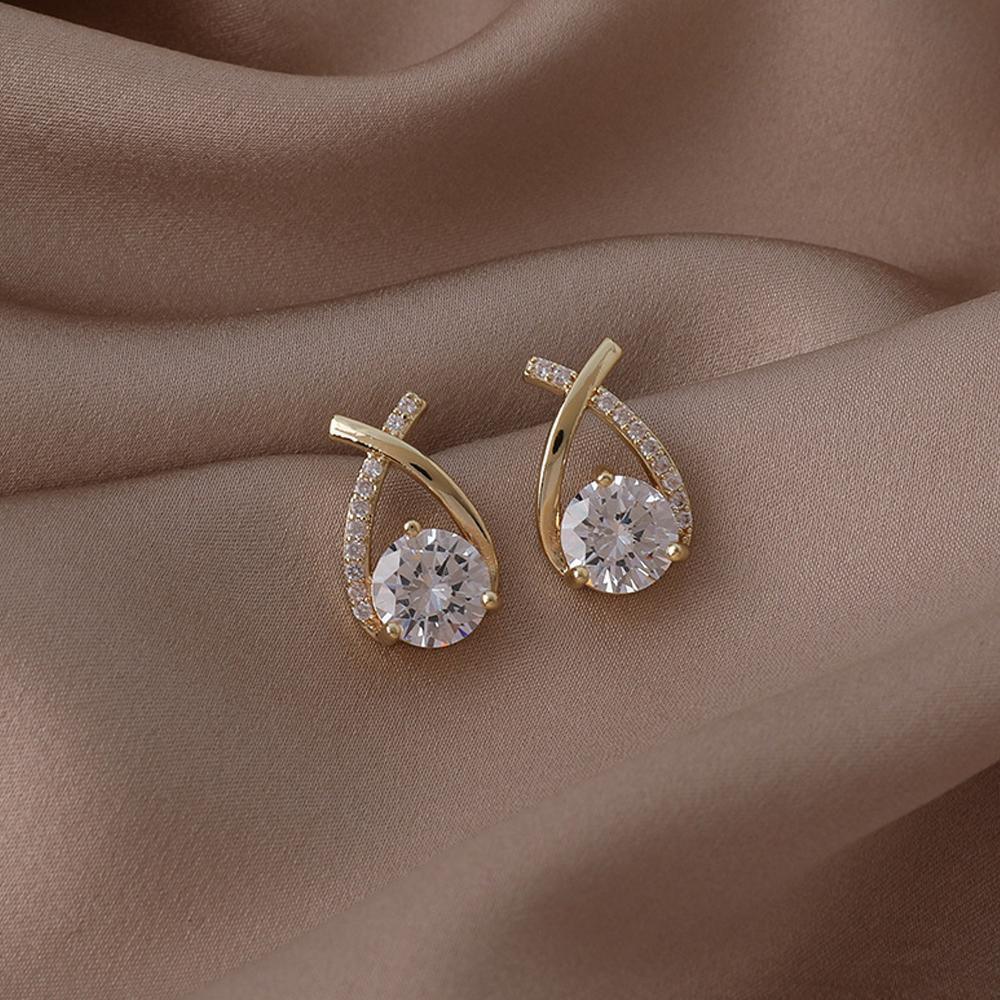 Crossed Zircon Stud Earrings for Women - Gold - view 4