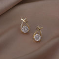 Crossed Zircon Stud Earrings for Women - Gold - view 5
