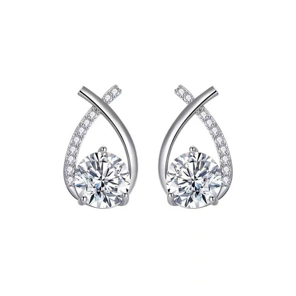 Crossed Zircon Stud Earrings for Women - Silver