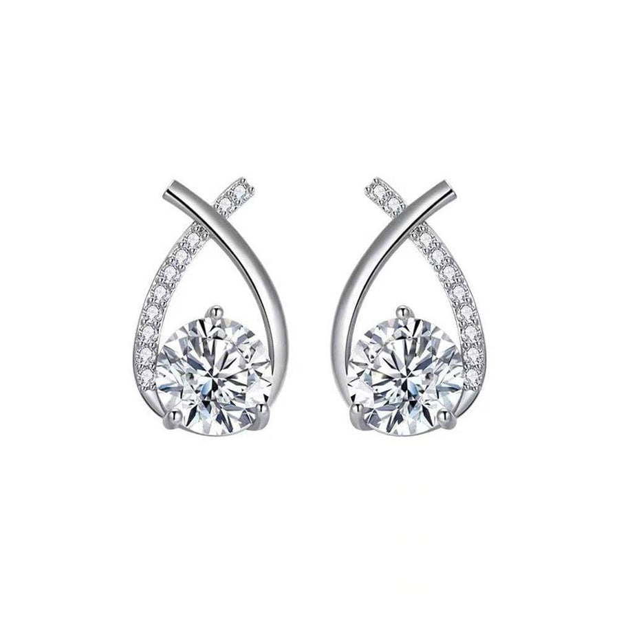 Crossed Zircon Stud Earrings for Women - Silver