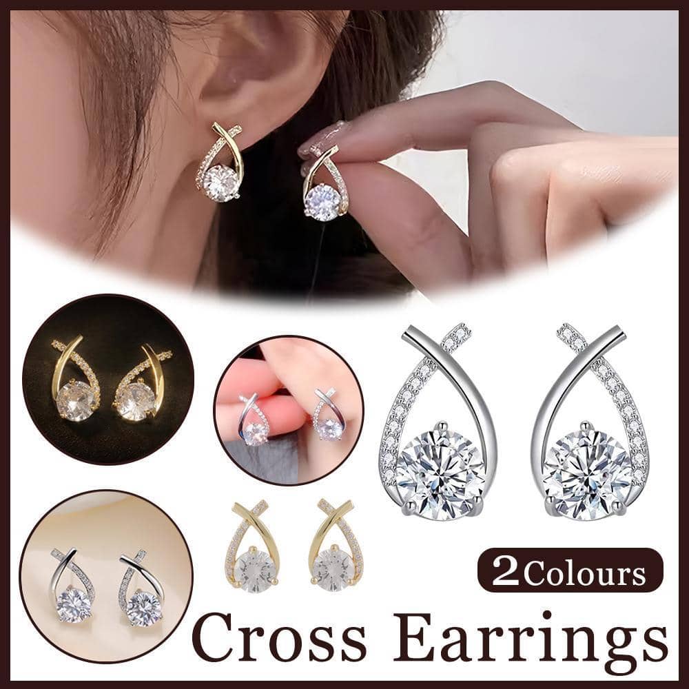 Crossed Zircon Stud Earrings for Women - Silver - view 2
