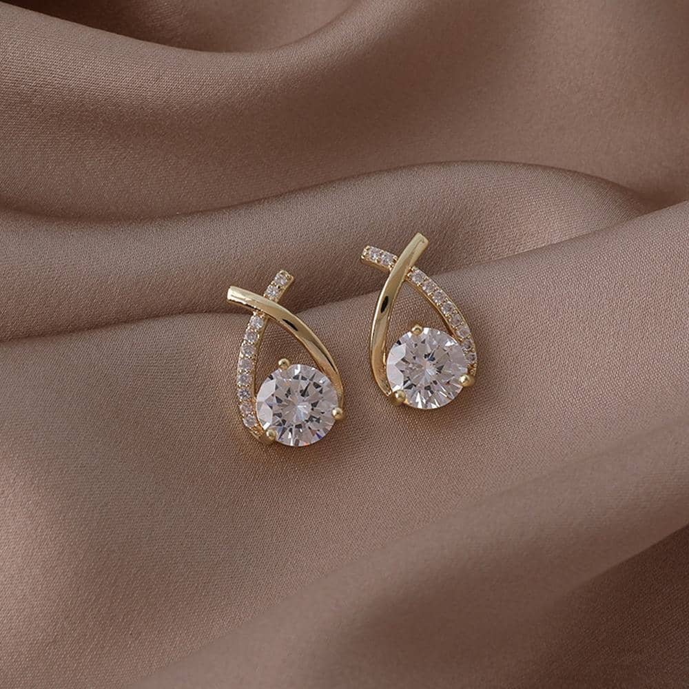 Crossed Zircon Stud Earrings for Women - Silver - view 4