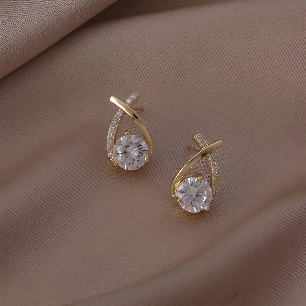 Crossed Zircon Stud Earrings for Women - Silver - view 5