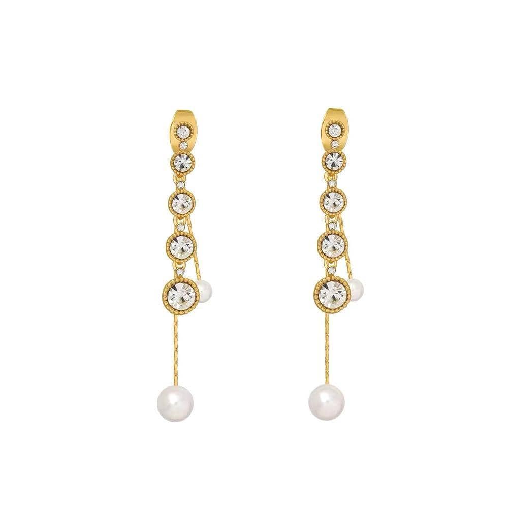 Crystal and Pearl Tassel Drop Earrings for Women - Long Chain Drop