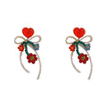 Crystal Drop Earrings - Red Heart and Flower Bow