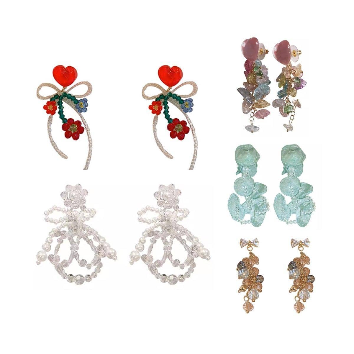Crystal Drop Earrings - Red Heart and Flower Bow - view 3