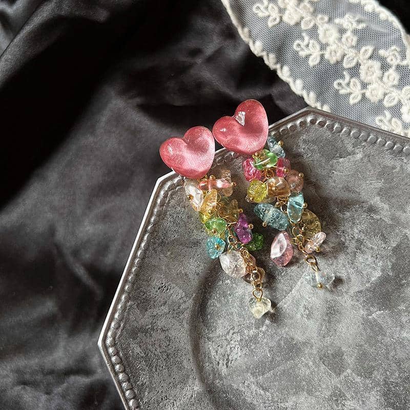 Crystal Drop Earrings - Red Heart and Flower Bow - view 4