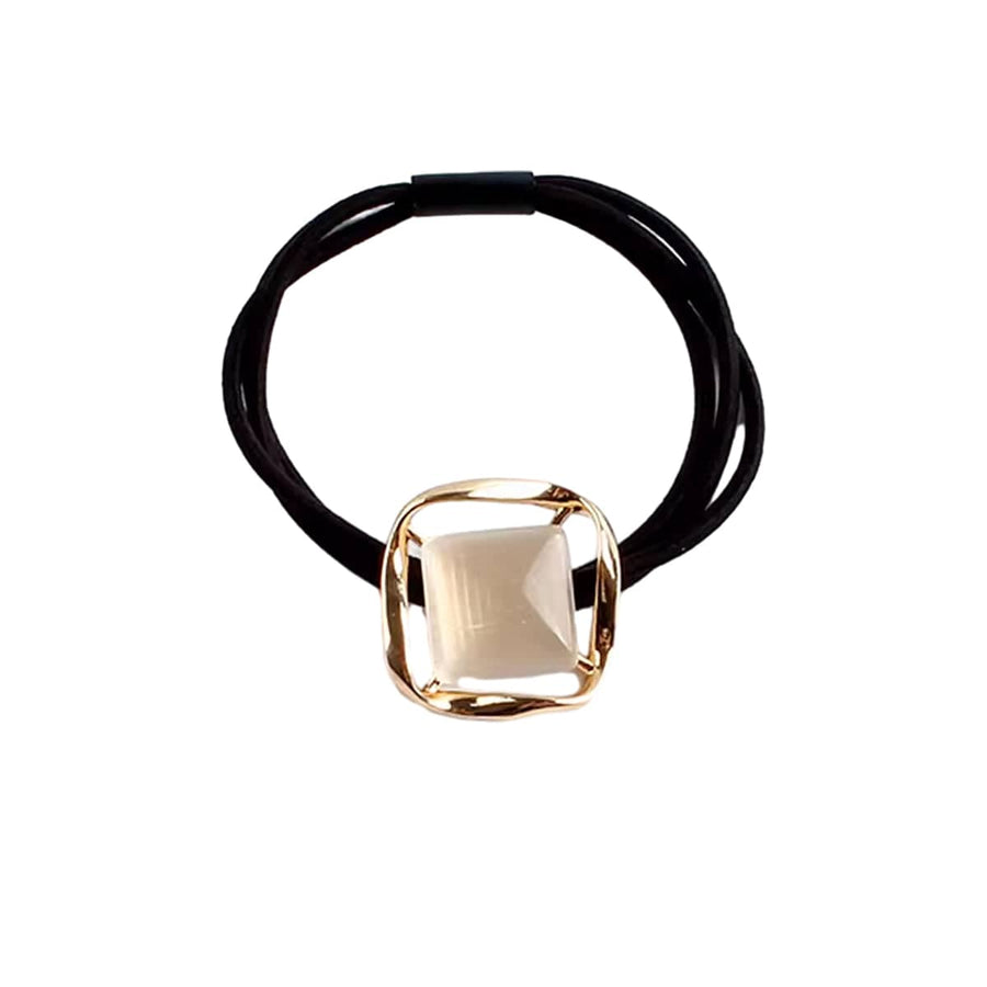 Crystal Elastic Hair Tie - Gold Square Frame Design