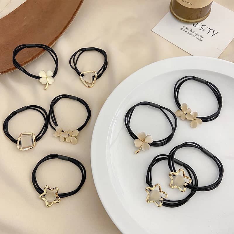 Crystal Elastic Hair Tie - Gold Square Frame Design - view 5