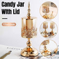 Crystal Glass Candy Jar with Gold Rose Lace Lid, Decorative Storage Jar