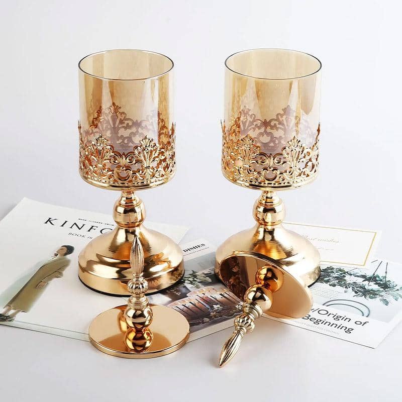 Crystal Glass Candy Jar with Gold Rose Lace Lid, Decorative Storage Jar - view 4