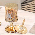 Crystal Glass Candy Jar with Gold Rose Lace Lid, Decorative Storage Jar - view 5