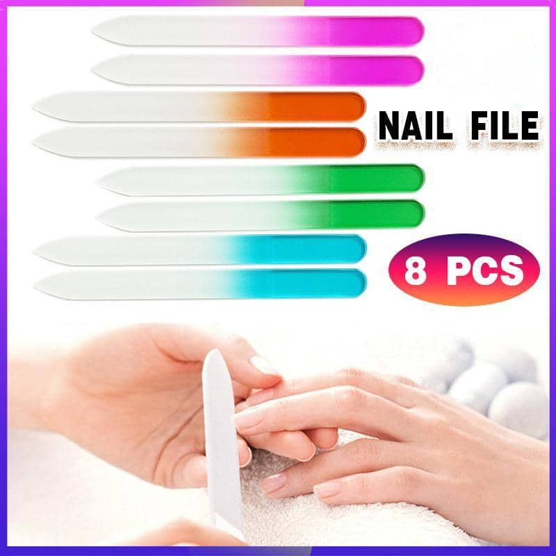Crystal Glass Nail File Buffers, Pack of 8, Multicolour