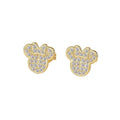 Crystal Mouse Stud Earrings with Bow - Gold