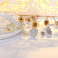 Crystal Mouse Stud Earrings with Bow - Gold - view 3