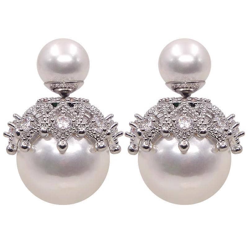 Crystal Rhinestone Pearl Ear Studs Earrings for Women Weddings and Parties - view 2