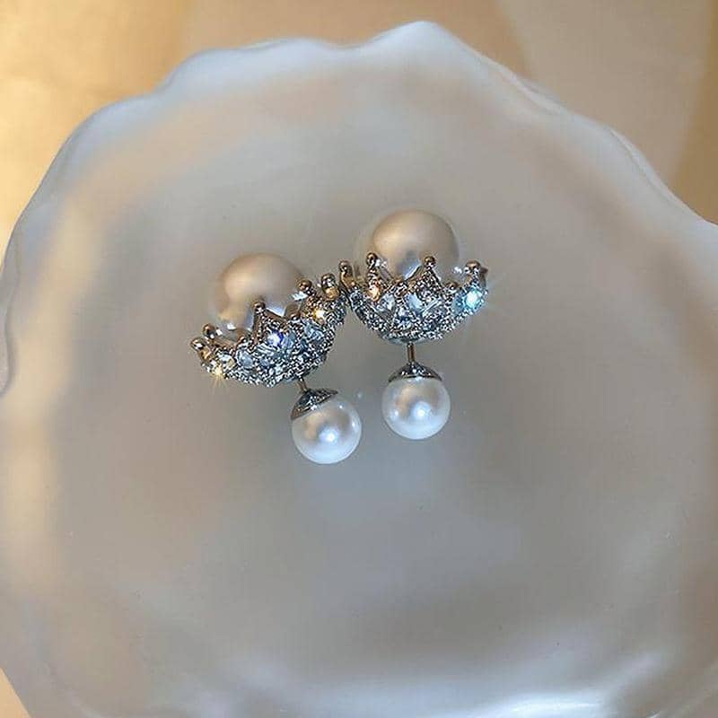Crystal Rhinestone Pearl Ear Studs Earrings for Women Weddings and Parties - view 4