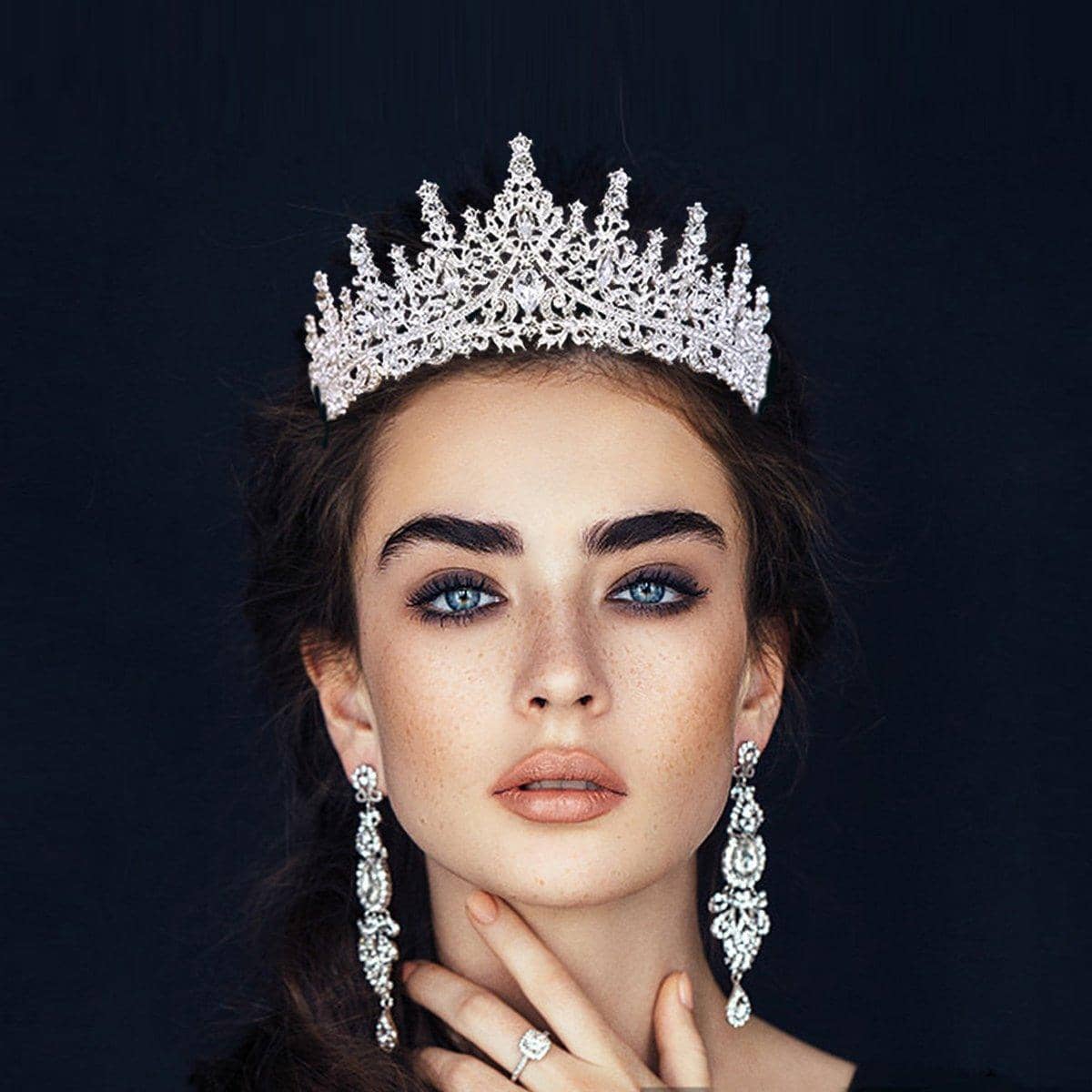 Crystal Rhinestone Tiara Crown - Antique Gold with Black Crystals - view 5