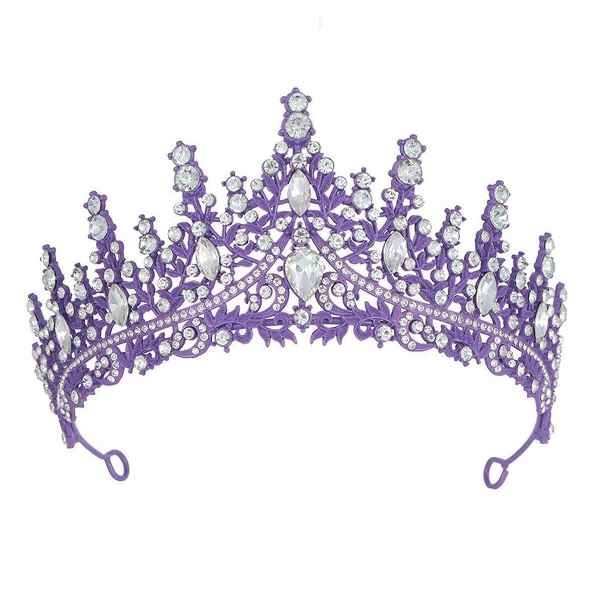 Crystal Rhinestone Tiara Crown - Purple with Clear Crystals