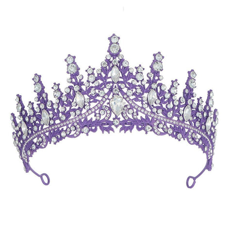 Crystal Rhinestone Tiara Crown - Purple with Clear Crystals