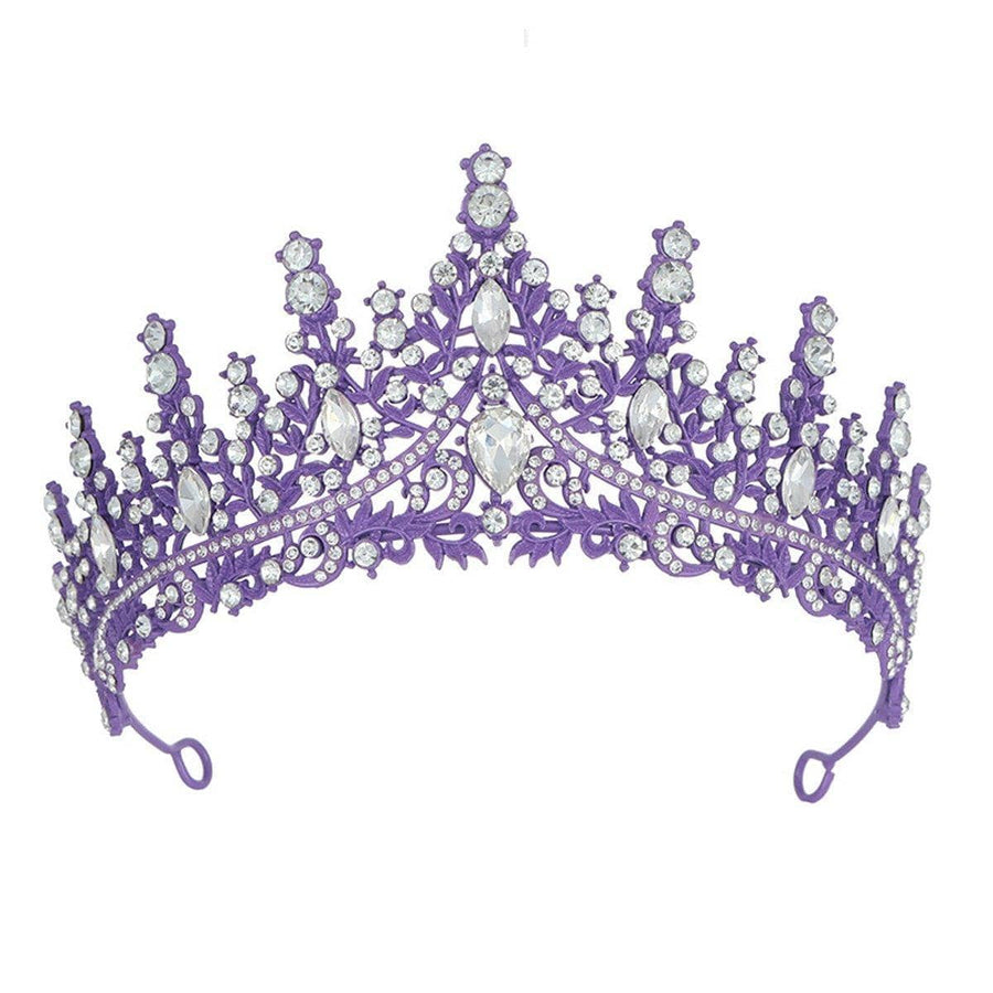 Crystal Rhinestone Tiara Crown - Purple with Clear Crystals