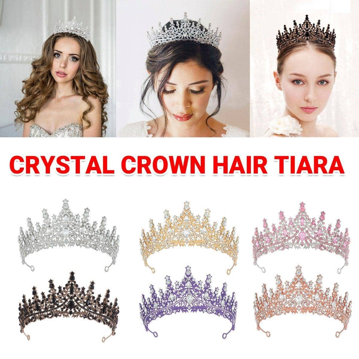 Crystal Rhinestone Tiara Crown - Purple with Clear Crystals - view 2