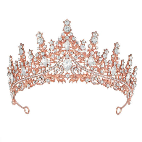 Crystal Rhinestone Tiara Crown - Rose Gold with Clear Crystals