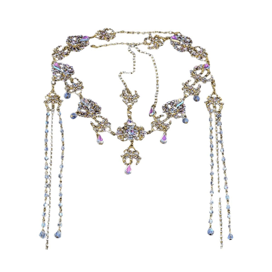 Crystal Tassel Forehead Head Chain - Frontlet, Antique Gold-Tone