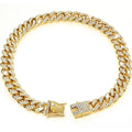 Cuban Chain Dog Collar with Artificial Diamonds - Gold, 60 cm (24 Inch)