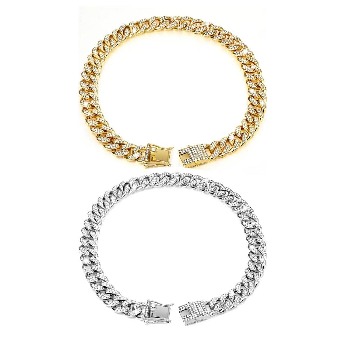Cuban Chain Dog Collar with Artificial Diamonds - Gold, 60 cm (24 Inch) - view 3