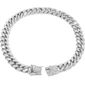 Cuban Chain Dog Collar with Artificial Diamonds - Silver, 50 cm (20 Inch)