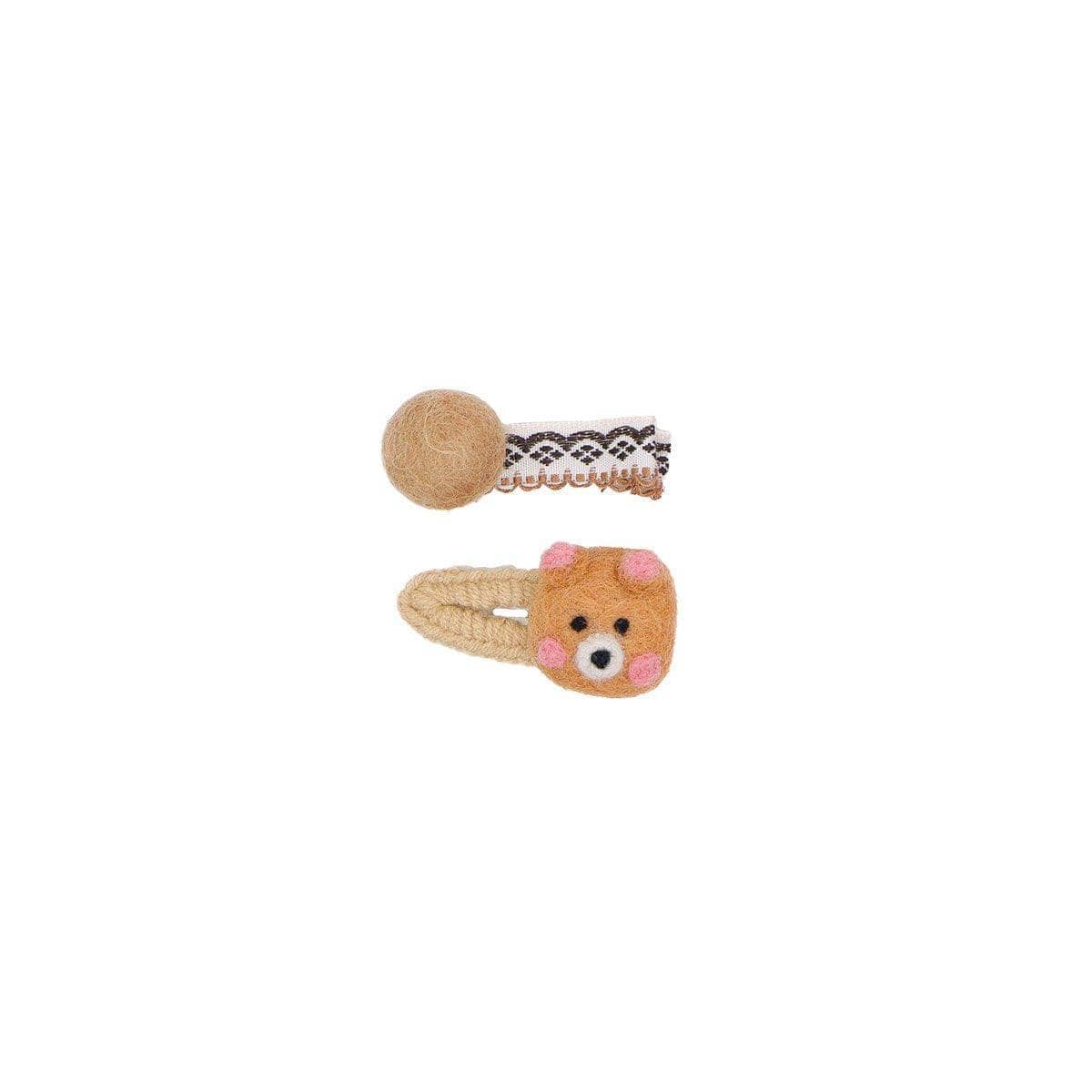 Cube Animal Felt Hair Clips, Pack of 2 - Bear