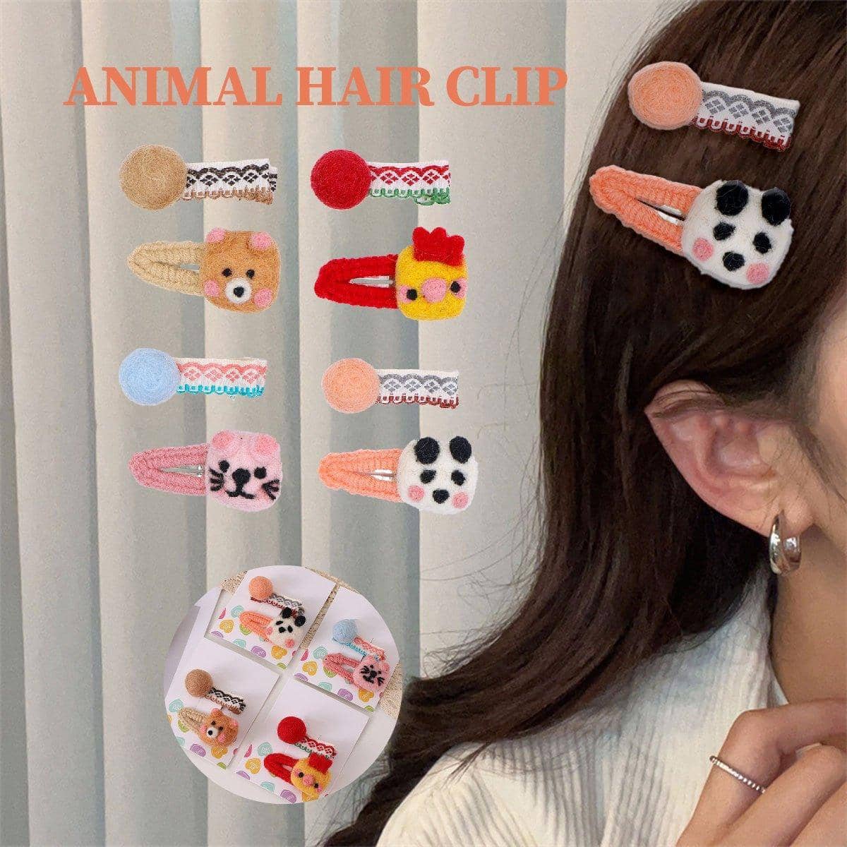 Cube Animal Felt Hair Clips, Pack of 2 - Bear - view 2