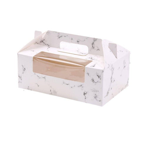 Cupcake Boxes with Window and Handle, Pack of 25 - White Marble Print, 6-Cup