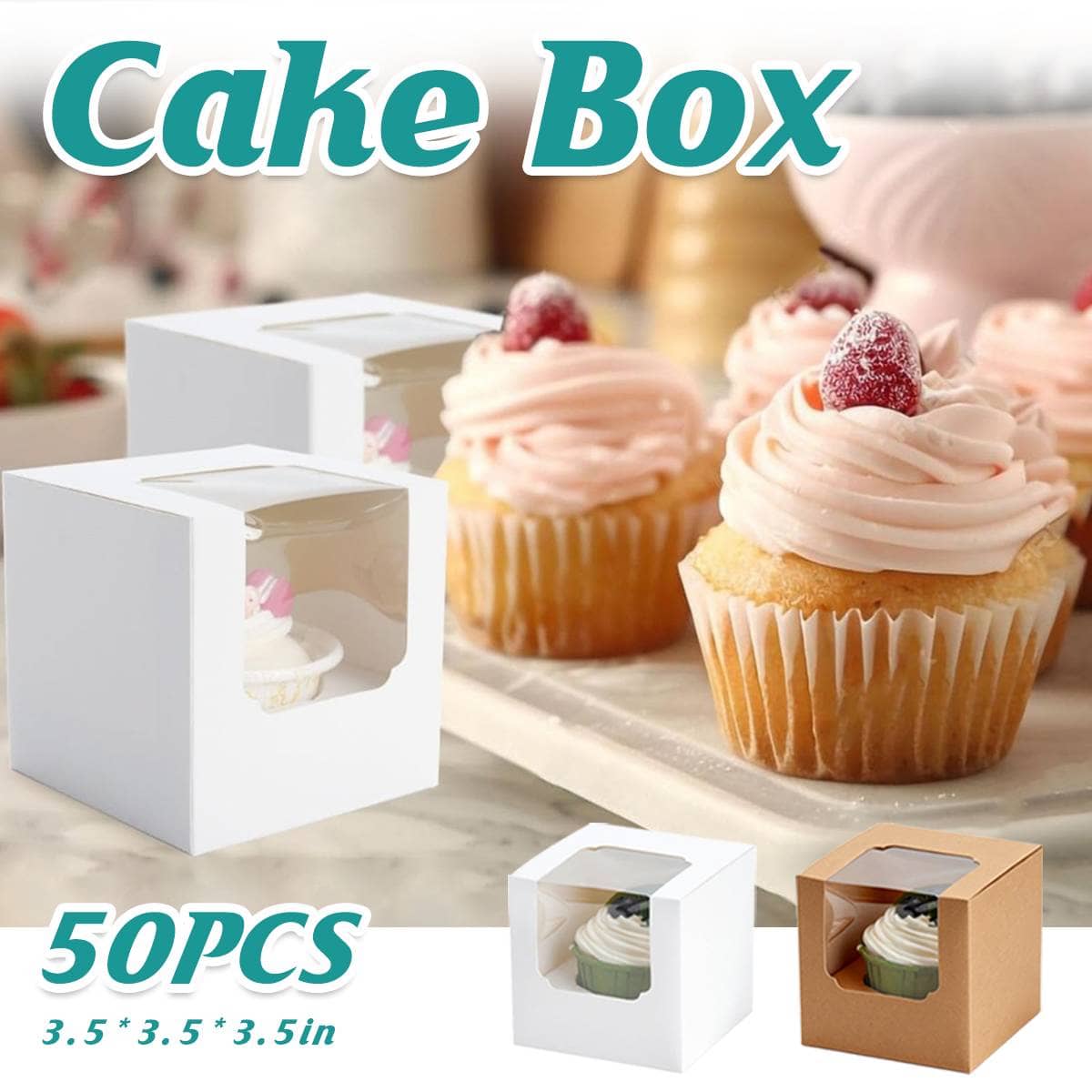 Cupcake Packaging Boxes with Transparent Window, Pack of 50 - Kraft - view 2